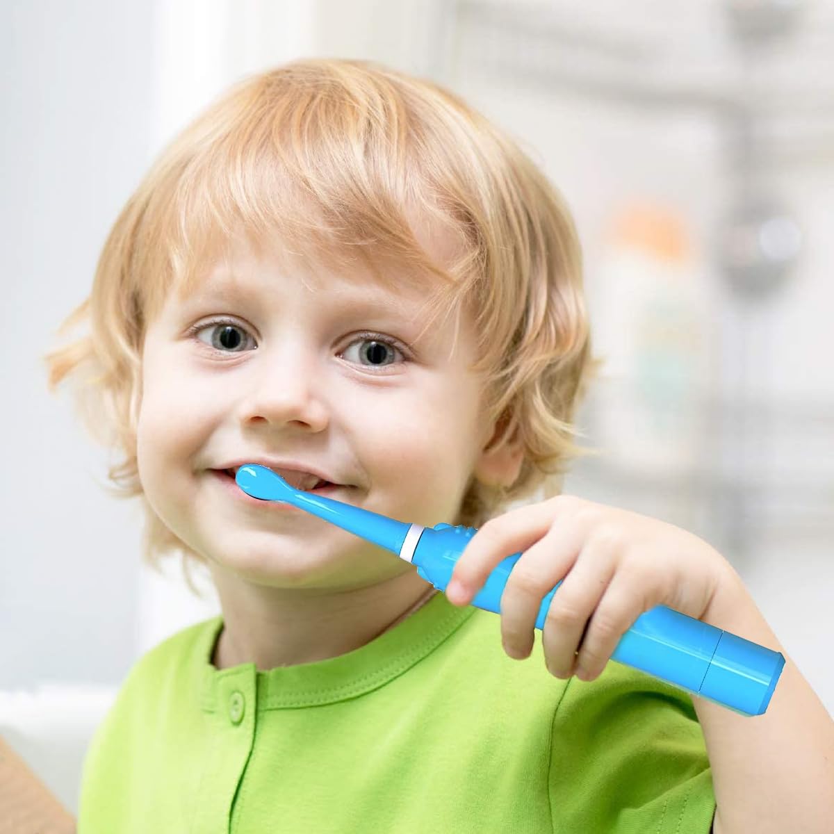 HANNEA Electric Toothbrush For Kids, Battery Powered brush tooth, Age 3+, Soft Nylon Bristles, Chargeable automatic Tooth Brush With 6 Brushing Modes, 2 Interchangeable Brush Heads(Blue)