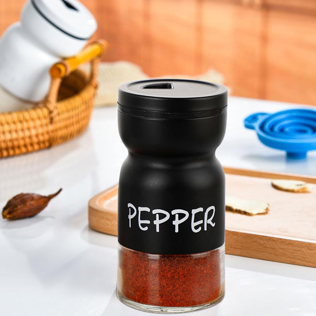 HASTHIP 2Pcs Kitchen Seasoning Jars Glass Spice Jar with Dispensing Lid Pepper Salt Dispenser Powder Curry Powder Jar Refillable Seasoning Jars with Folding Funnel, Mini Utility Brush