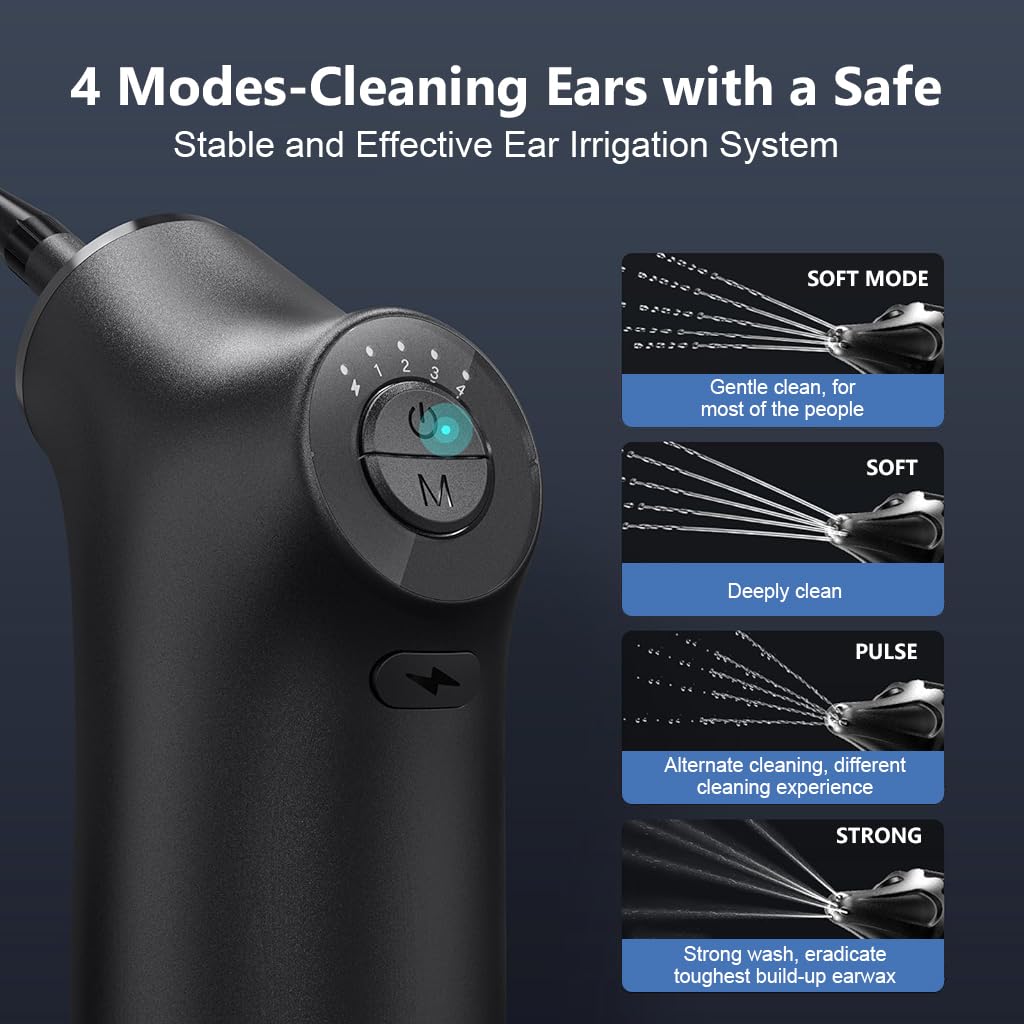 HANNEA Electric Ear Wax Removal Machine Ear Canal Irrigator Cleaner with 4 Switchable Modes USB Cordless Electric Ear Wax Cleaning Kit with 10 Nozzles Safe Ear Wax Removal Machine for Adults & Kids