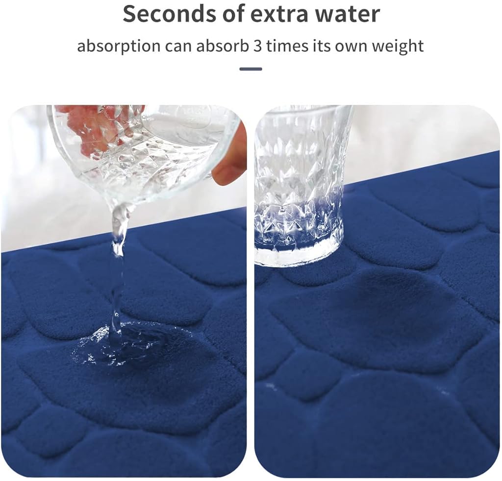 HASTHIP® Bathroom Floor Mat, Non-slip Toilet Mat, Water Absorbent Soft Memory Foam Bath Mat Fashion Dark Blue 3D Pebble Pattern Bathroom Quick Dry Floor Mat, 40x60cm