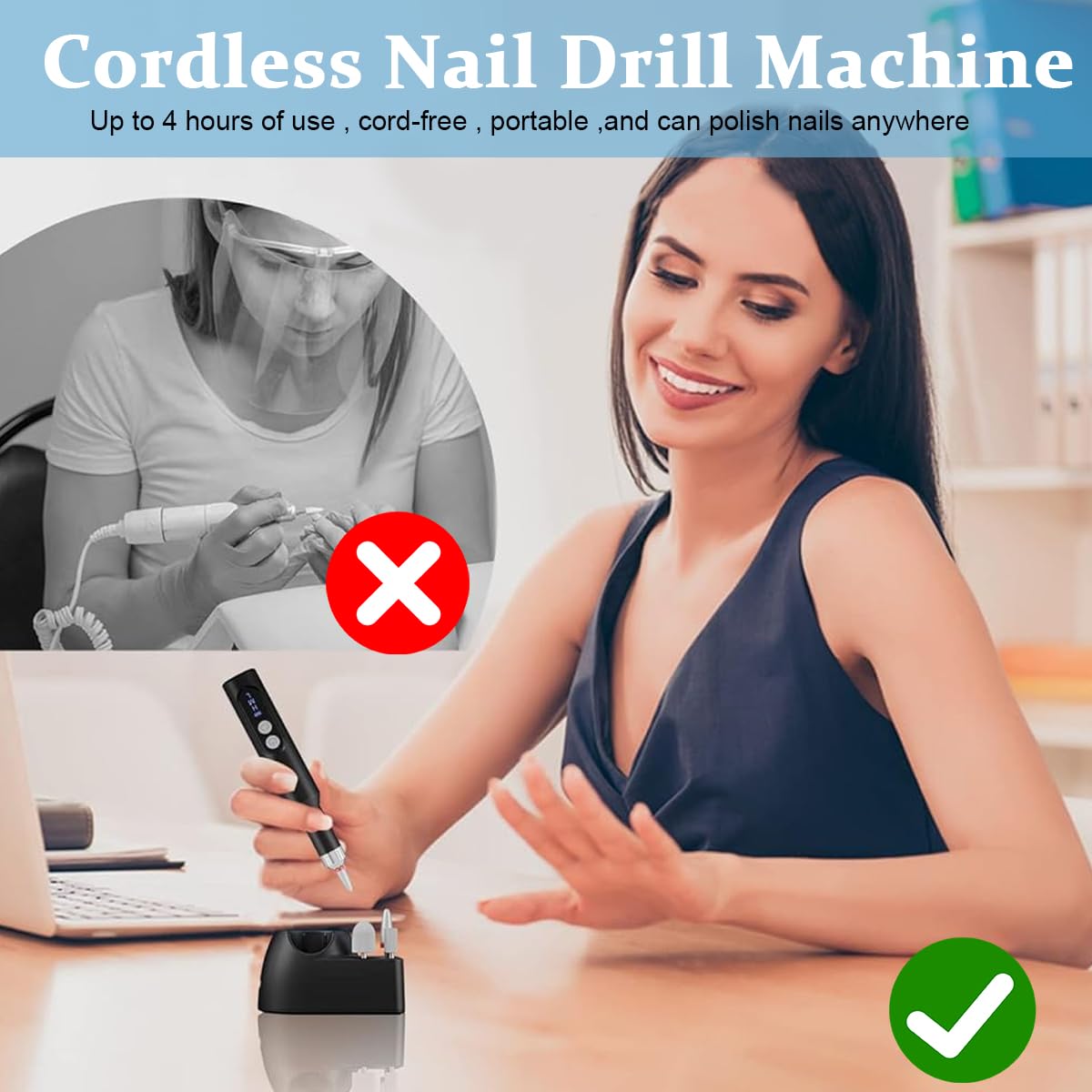 MAYCREATE Cordless Nail Drill Machine with Drill Bit Kit Professional Adjustable Nail Drill Machine for Gel Nail, Nail Extension, Salon Nail Drill Machine Electric Manicure Pedicure Kit