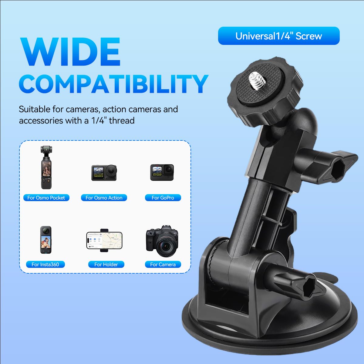 ZORBES Pocket 3 Suction Cup Mount Fliexible View Angle 1/4'' Screw Strong Suction Cup Mount for Insta360 X3 X4 X2 Go 3S for GoPro Max Mini Hero13 12 11 10 9 8 7 6 Pocket3 2 Action 5 Pro 4 Accessories