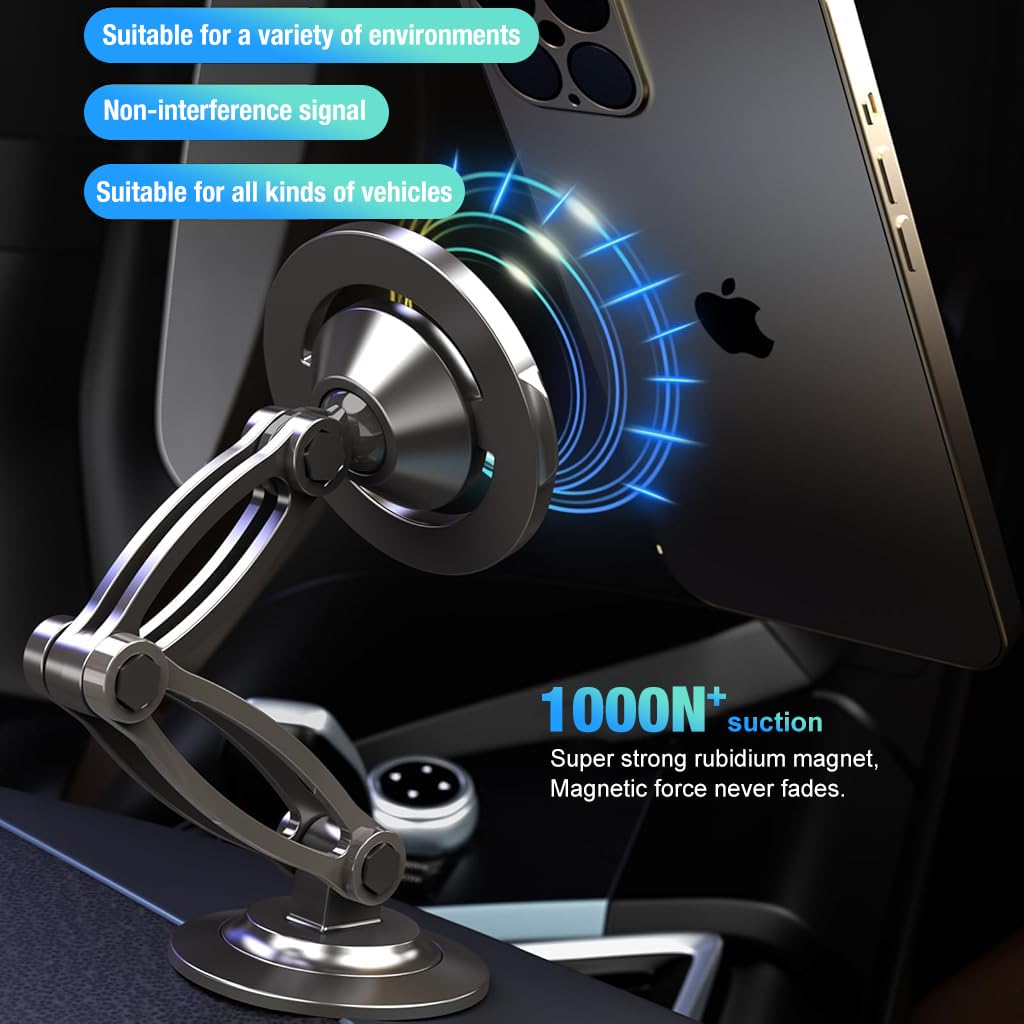 ZORBES Car Magnetic Phone Holder for Dash Board 360 ° Rotatable Flexible Folding Arm Design Strong Magnet Ring Phone Holder for MagSafe Self Adhesive Desk Magnetic Phone Holder for Car, Desk