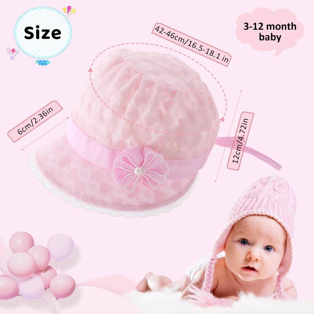 SNOWIE SOFT Baby Hats for Girls, Adorable Sun Hats for Baby Toddler Girls, Windproof Summer Hat with Strap Bucket Hat Cute Bow Tie Lace Sun Hat Travel Sun Hat for Baby 3-12 Month, Beige