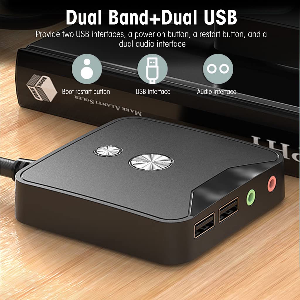 Verilux Desktop Computer Power Switch,Desktop Pc Power,Computer On/Off Switch,Push Button Cpu Power Switch Button,2 Usb Port&3.5Mm Audio Jacks 1.6M Cable Computer Host Modification Switch Power