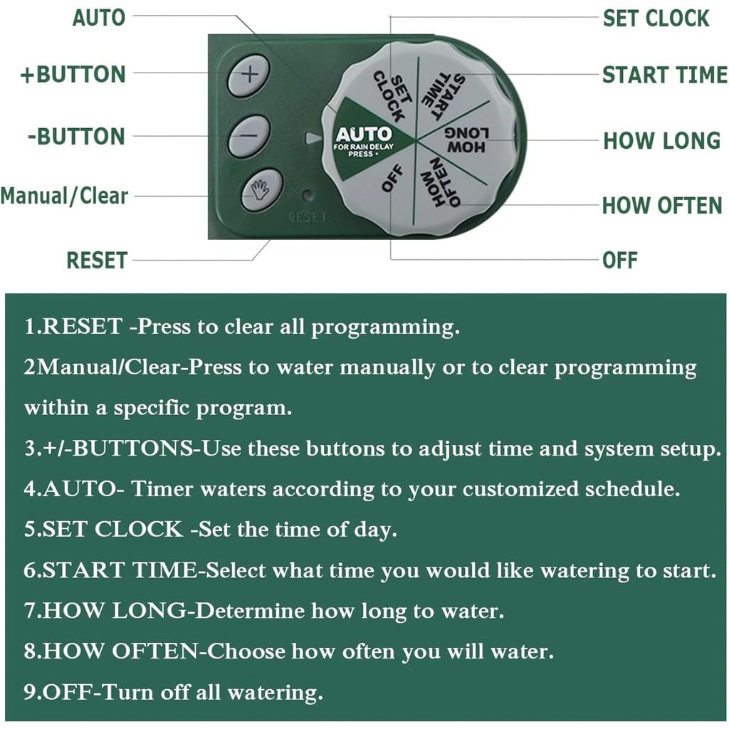 HASTHIP Drip Irrigation Timer for Garden Farm with Universal Faucet connector, Irrigation Water Timer, Easy to Use Automatic Watering System, Waterproof Digital Irrigation Timer System for Lawns