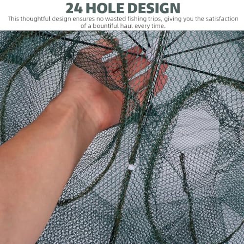 Proberos® Fishing Net Foldable with Reinforced Ribs 24 Holes Automatic Fish Trap Portable Nylon Lobster Crab Cage Basket Tool for Fishing 12 Sides 3 PCS