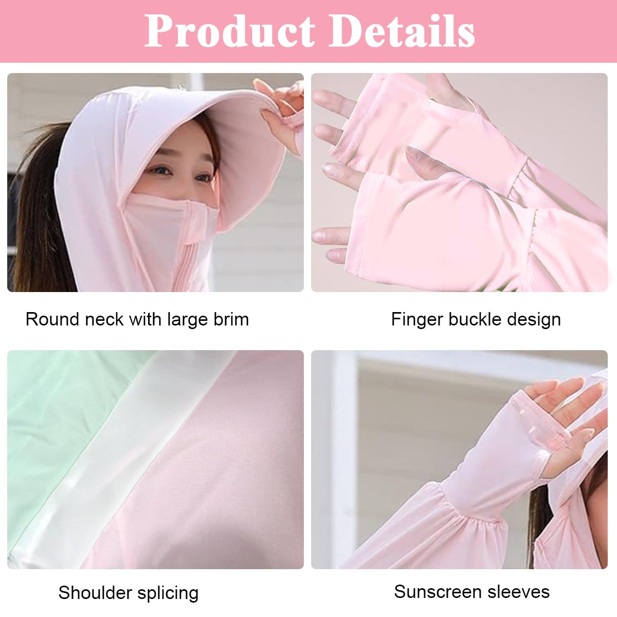 PALAY Sun Protection Hoodie for Women Sun Protection Hoodie Jacket Full Zip UPF 50+ UV Block Clothing with Brim for Running Hiking Outdoor Quick Dry, Pink