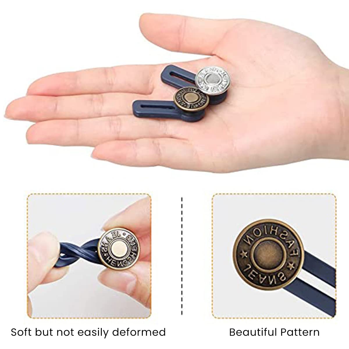 HASTHIP 6pcs Pants Waist Button Extender, Flexible Jeans Adjustable Buttons, Metal No Sew Detachable Buttons for Jeans Pants Waistband Expander