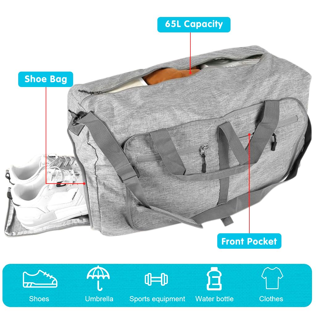PALAY Foldable Travel Bag Large Comius Sharp 65L Lightweight Sports Bag with Shoe Compartment, Travel Duffle Bag Sports Bag
