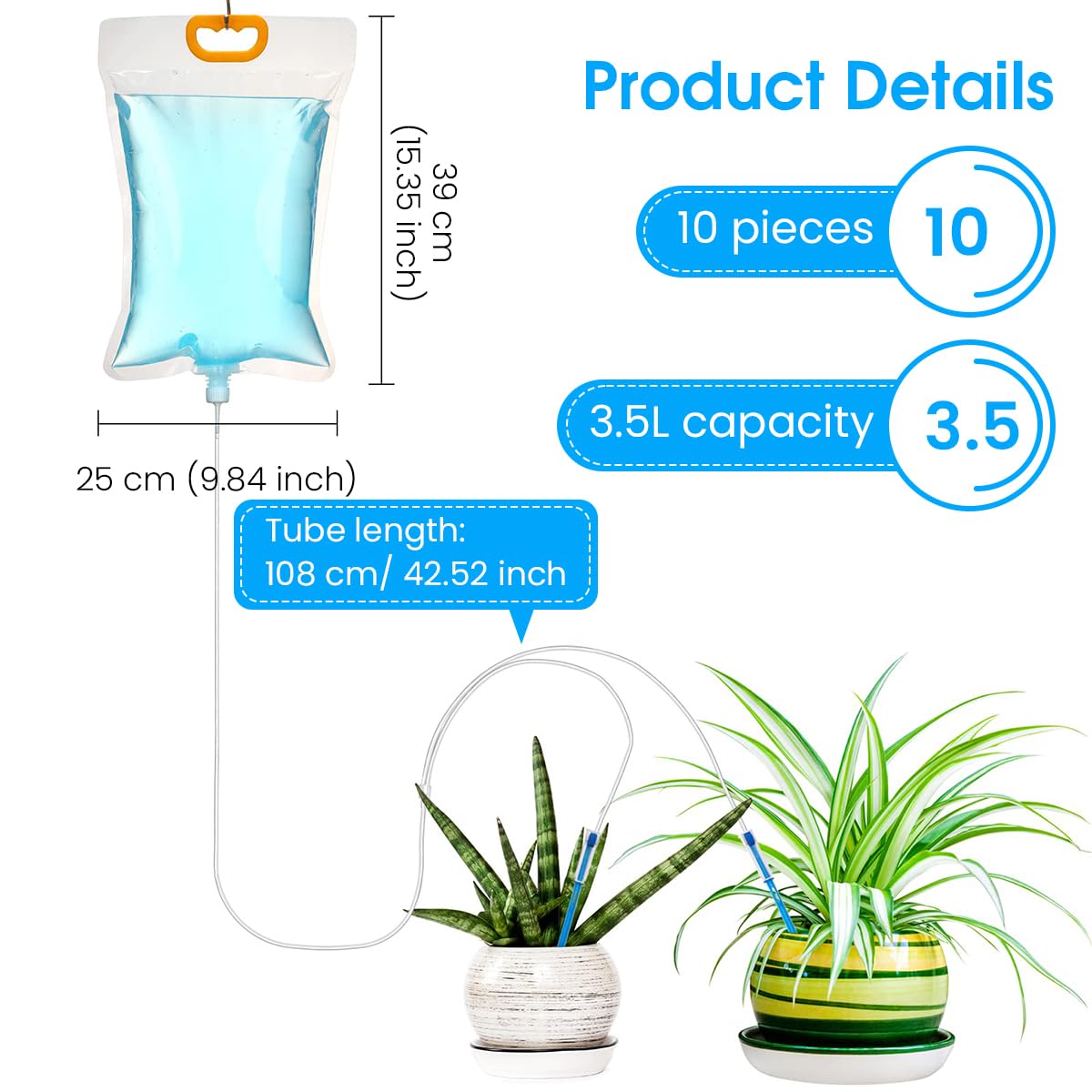 HASTHIP Drip Irrigation Device for Plants 3.5 L Slow Drip Irrigation Water Bag with 2 Dripping Outlets, Adjustable Flow Watering System Easy Auto Watering System Reusable Slow Irrigation Device