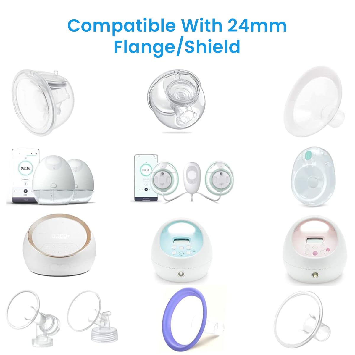 HASTHIP 4pcs Breast Pump Accessories for Breast Pump, 19mm Flange Inserts Suit for Medela, Spectra 24mm Shields/Flanges, Breast Shields, Shaped Around You for Comfortable and Efficient Pumping