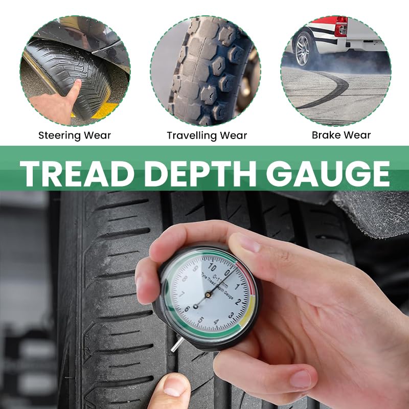 STHIRA® Tyre Tread Depth Gauge, 0-11mm Round Tyre Pressure Dial Gauge UK in MM Measuring Rod with Pouch