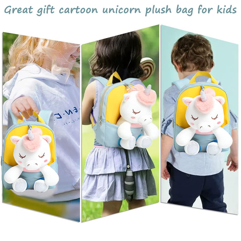 PALAY Baby Backpack Kids Backpack for Girls & Boys Plush Bag with with Cartoon Unicorn Stuffed Toy(Detachable) for Toddler Baby Gift Backpacks for 1-3 Years Old Child 22 * 26cm (Grey)