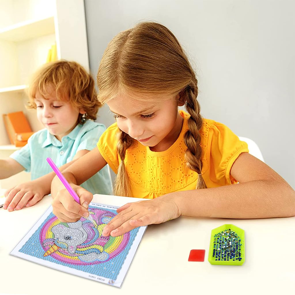 PATPAT DIY 5D Diamond Painting Kit for Kids Rainbow Unicorn Diamond Art Supplies, Arts and Crafts Painting with Frame & Tool, Unicorn Diamond Painting Art Kits for Children Unicorn DIY Desk Decor