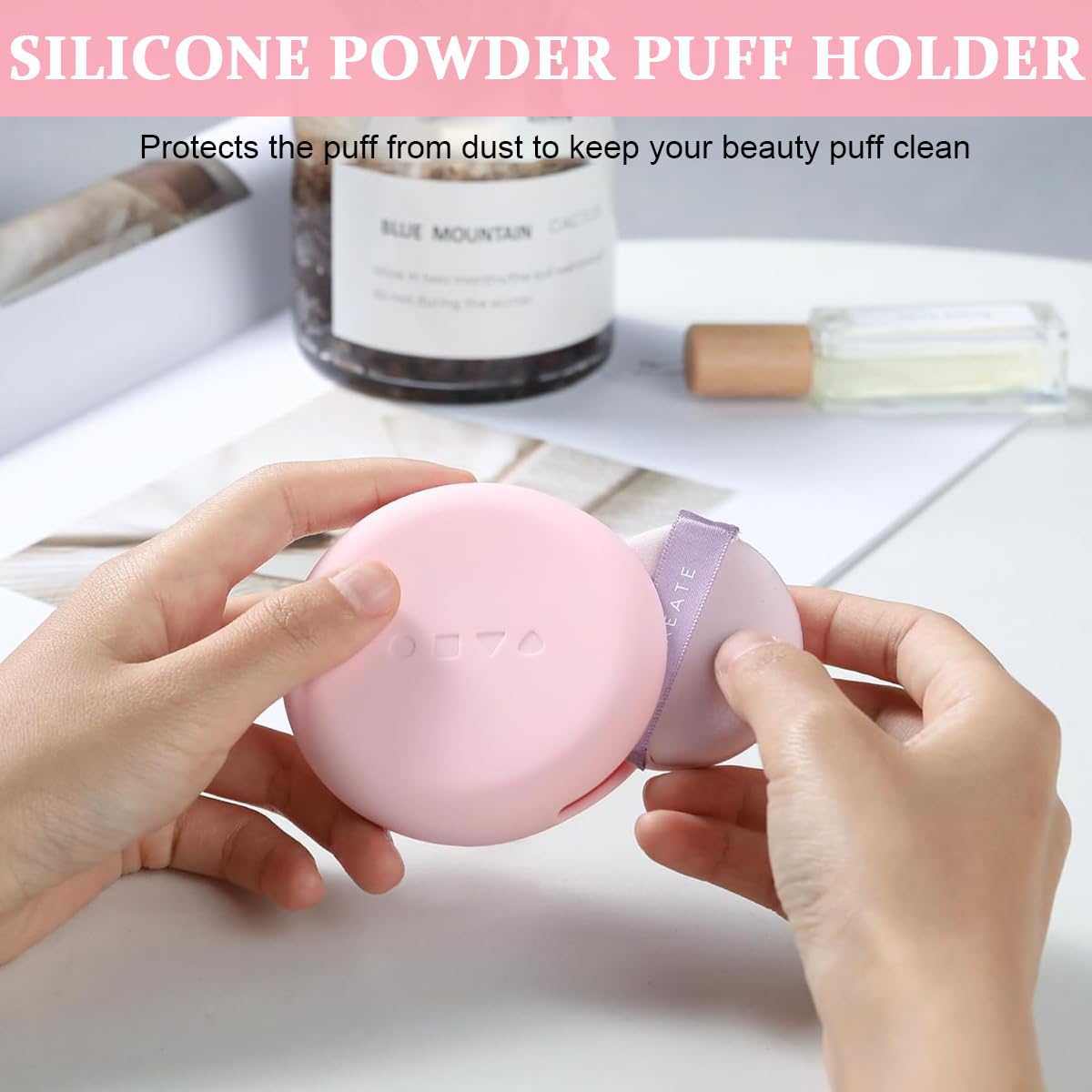 MAYCREATE Silicone Makeup Sponge Puff Holder, Travel Powder Puff Case Organizer, Soft & Durable Beauty Blender Storage - Pink