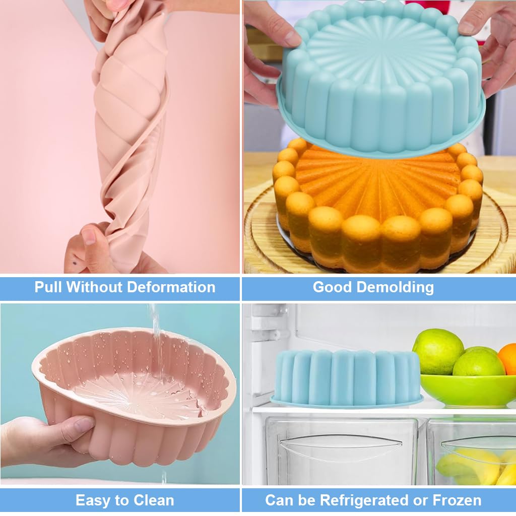 HASTHIP 2Pcs Cake Mold 8 Inches Chiffon Cake Mold Nonstick Silicone Cake Molds Reuseable DIY Baking Silicone Cake Mold for Cheese Cake, Mousse Cake, Cream Cake