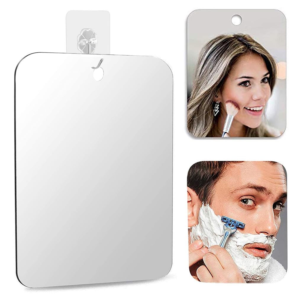 MAYCREATE Anti-Fog Shaving Mirror, 6.81in Anti-Fog Makeup Shave Frameless Shower Wall Hanging Mirror with Handheld Option for Men and Women
