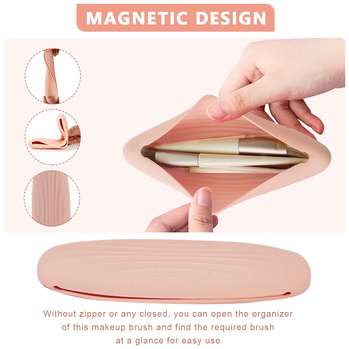 MAYCREATE Makeup Brush Holder Travel Silicone Cosmetic Face Brushes Holder, Portable Soft and Sleek Makeup Brush Organizer Pouch Tools (Pink)