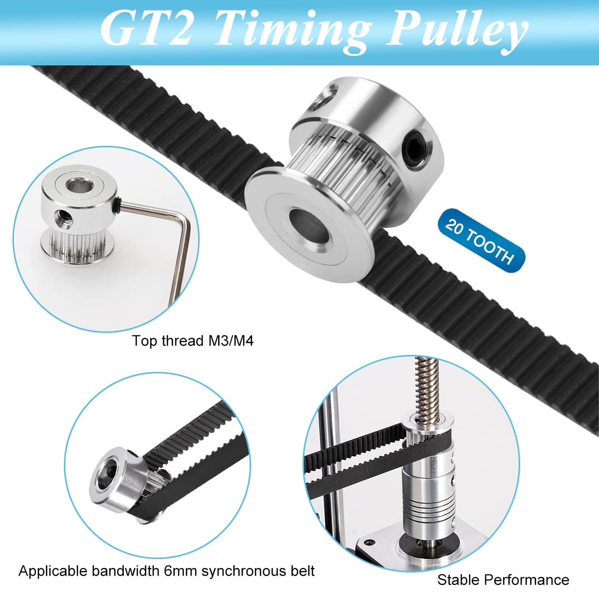 Serplex GT2 20 Teeth 5mm Bore Timing Pulley Aluminum Synchronous Wheel for 6mm Belt, GT2 Pulley 20T Timing Belt Pulley Wheel Compatible with RepRap 3D Printer Prusa i3 (5Pcs)