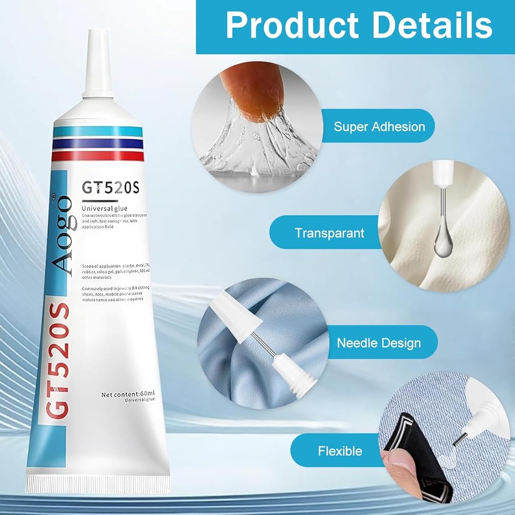 HASTHIP Slow Dry Fabric Repair Liquid Glue Multi-Purpose Strong Bond Adhesive for Clothes, DIY Crafts Seamless Repair Glue for All Fabrics, Paper Crafts, Clay Craft, Felt Craft, 60ml, with 2 Pry Bars