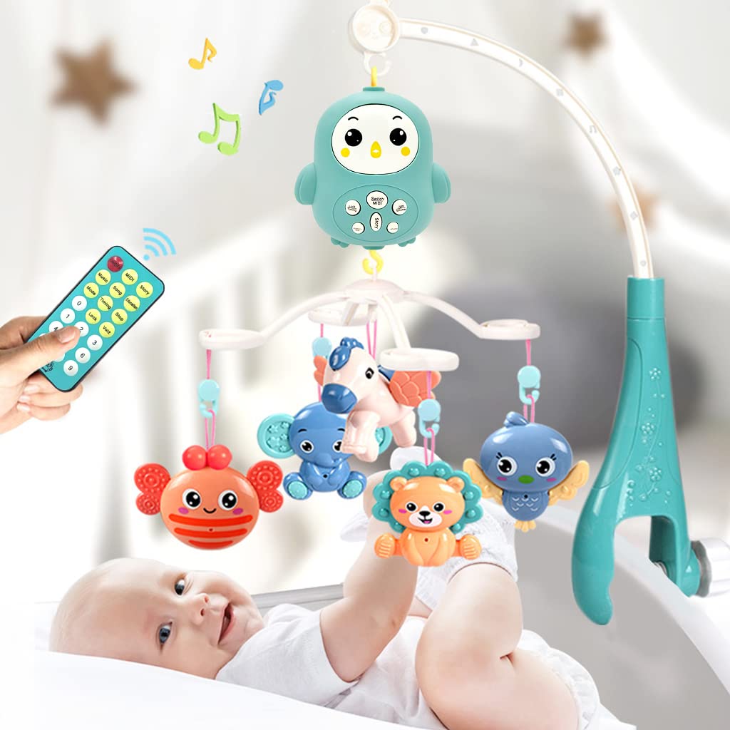 PATPAT Hanging Toys for Babies 0-6 Months Cot Mobile Musical Toys New Born Baby Toys Electric Rotation Crib Hanging Toy with Lullabies, Timing, Night Light Crib Mobile for Boys Girls 3-6 Months-Green