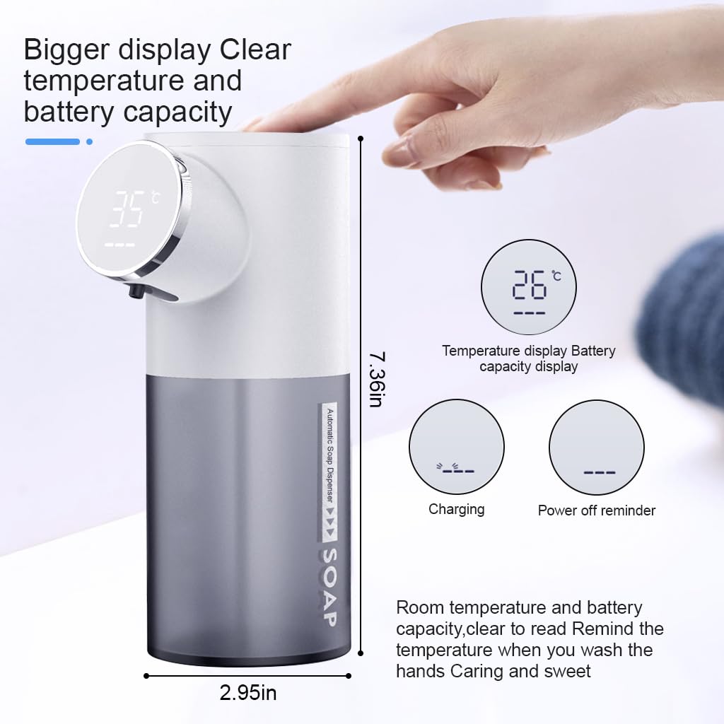 HANNEA Soap Dispenser for Bathroom, Automatic Foaming Handwash Dispenser, 320ml 1500mAh Rechargeable Touchless Waterproof Shampoo Hand Foam Wash Dispenser with 6 Adjustable Bubble Levels(White)
