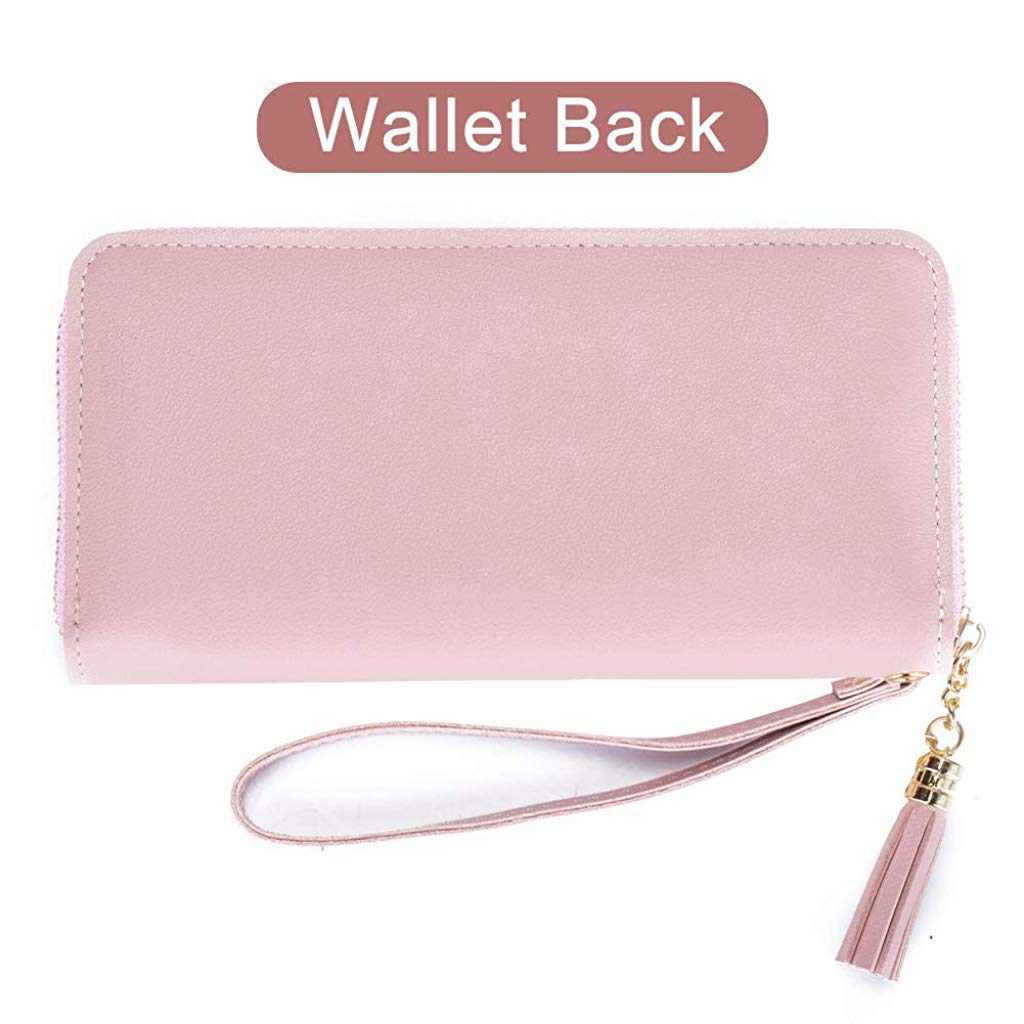 PALAY Women's Long Wallet Tassel PU Leather Multi- Slots Girls Zipper Coin Large Purse Wallet for Women(Pink)