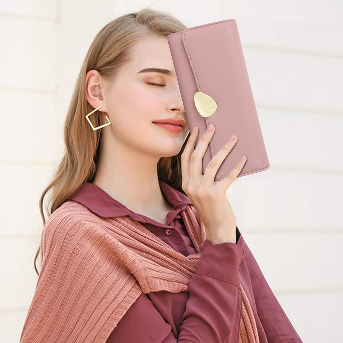 PALAY Women's PU Leather Long Wallet with Leaf Pendant Card Holders Phone Pocket Girls Zipper Purse