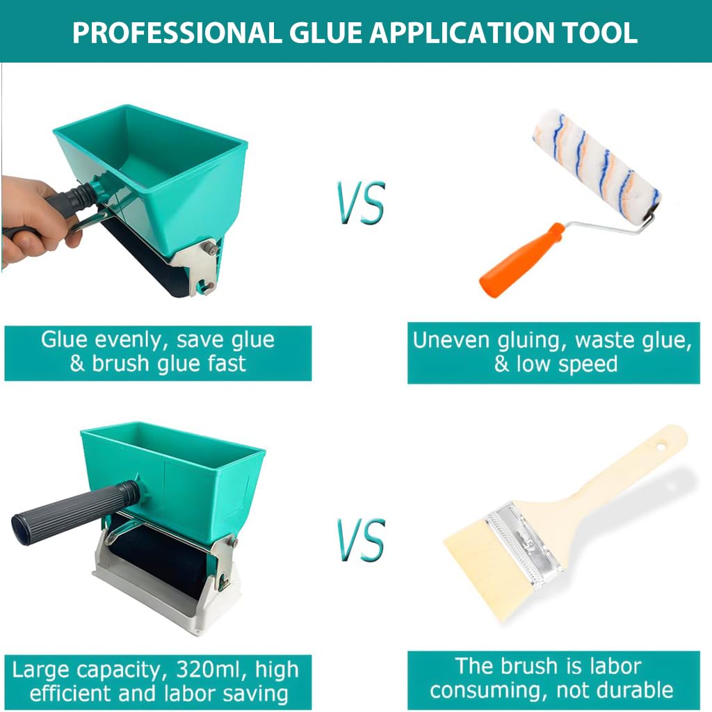 Serplex® 6 Inch Glue Applicator Roller 320ml Handheld Manual Glue Dispenser Set of 2, Portable Liquid Glue Roller Tool for Woodworking, Carpentry, Wallpaper, Fabric, DIY, Adjustable Handle