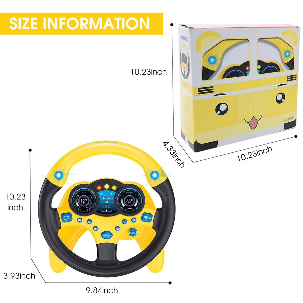 PATPAT Steering Wheel Toy for Kids, Music Driving Simulation Racing Play Learning Educational Toys for Baby Girls Boys 1-3 Years Old, Music Toy for Baby Steering Wheel Mountable on Crib (Yellow)