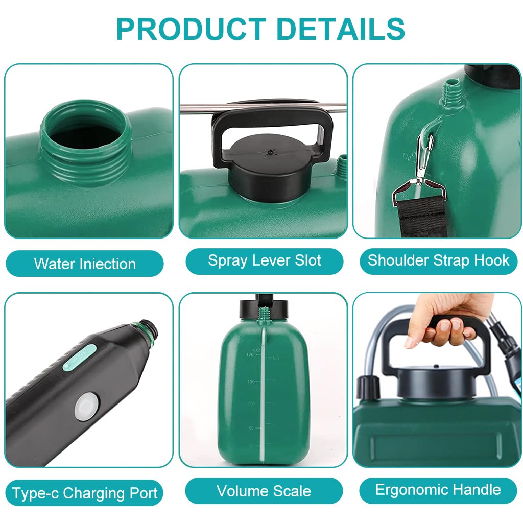 HASTHIP 5L Electric Agriculture Sprayer - with Watering Can & 3m Pipe & 2 Nozzles - USB Rechargeable Sprayer Pump - Portable Sprayer with Telescopic Wand for Gardening Greenhouse Planting Bush Flower