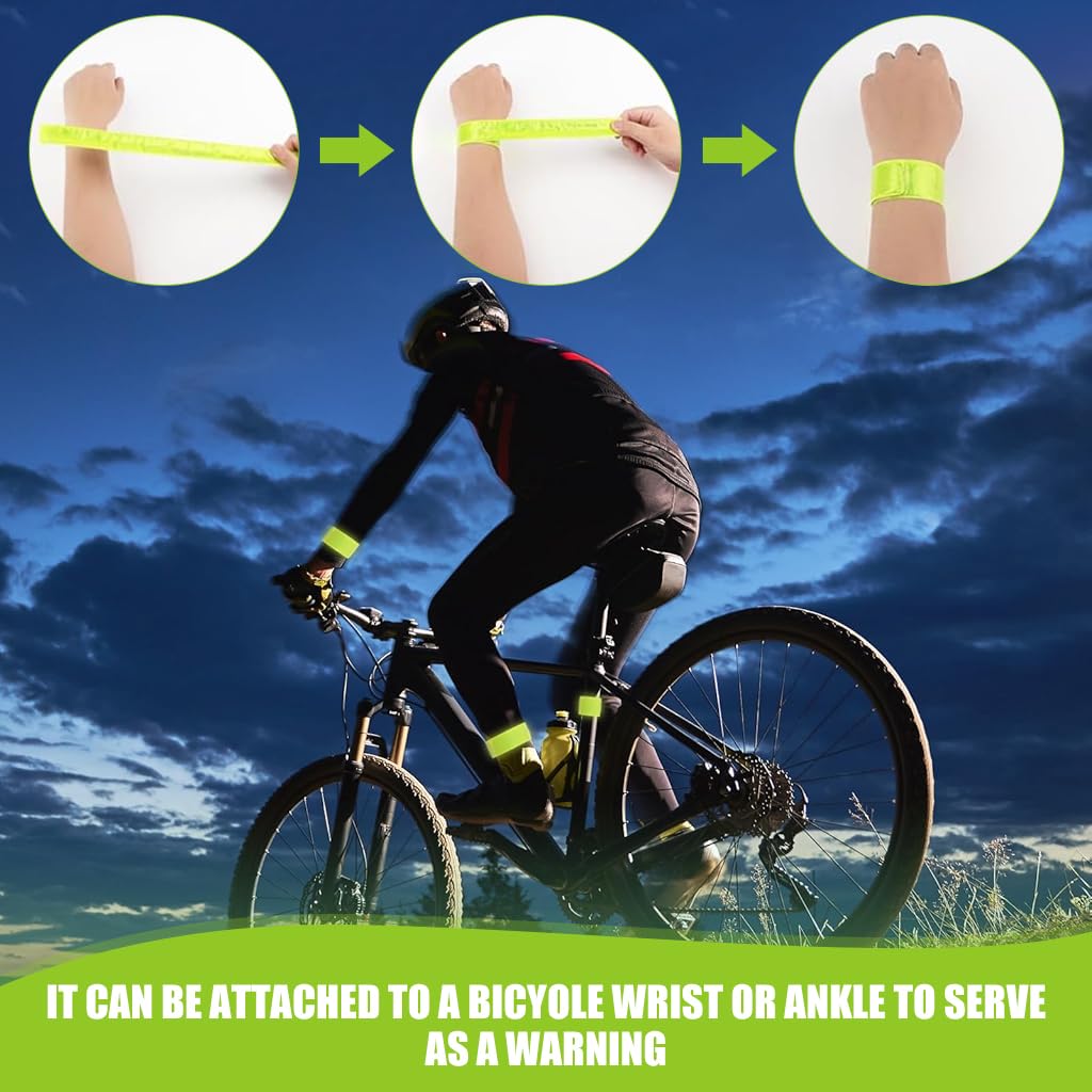 Proberos 15.7 inches Night Reflective Belts Flexible Safety Belt for Riding Warning Belt Bicycle Modification Reflective Belt Snap-and-Secure Reflective Belt for Night Running, Riding, Hiking, 6Pcs