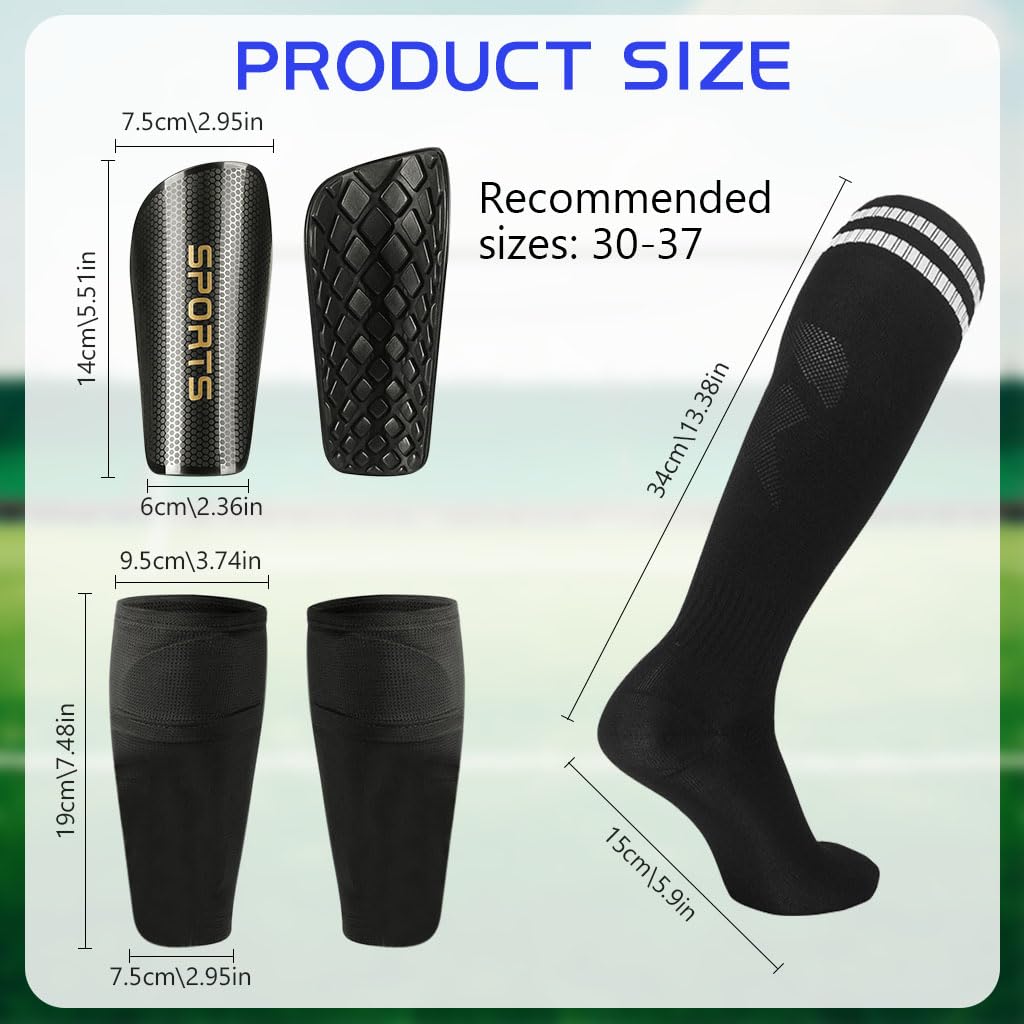 Proberos Kids Shin Guards Set of 3 EVA Cushioning Shin Guards Shine Guards Sleeve and Knee High Compression Socks Teens Kids Sport Shin Guards Set for Soccer, Rugby, Hockey