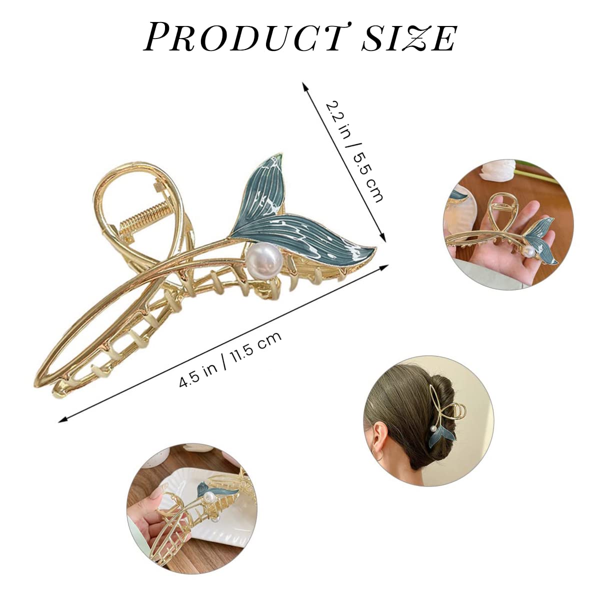 PALAY Hair Claw Clip for Women Large Stylish Mermaid Pearl Hair Clip Clutcher Ladies Non-Slip Metal Hair Jaw Clips, Strong Hold Elegant Bun Hair Styling Clamp Hair Accessories Gift