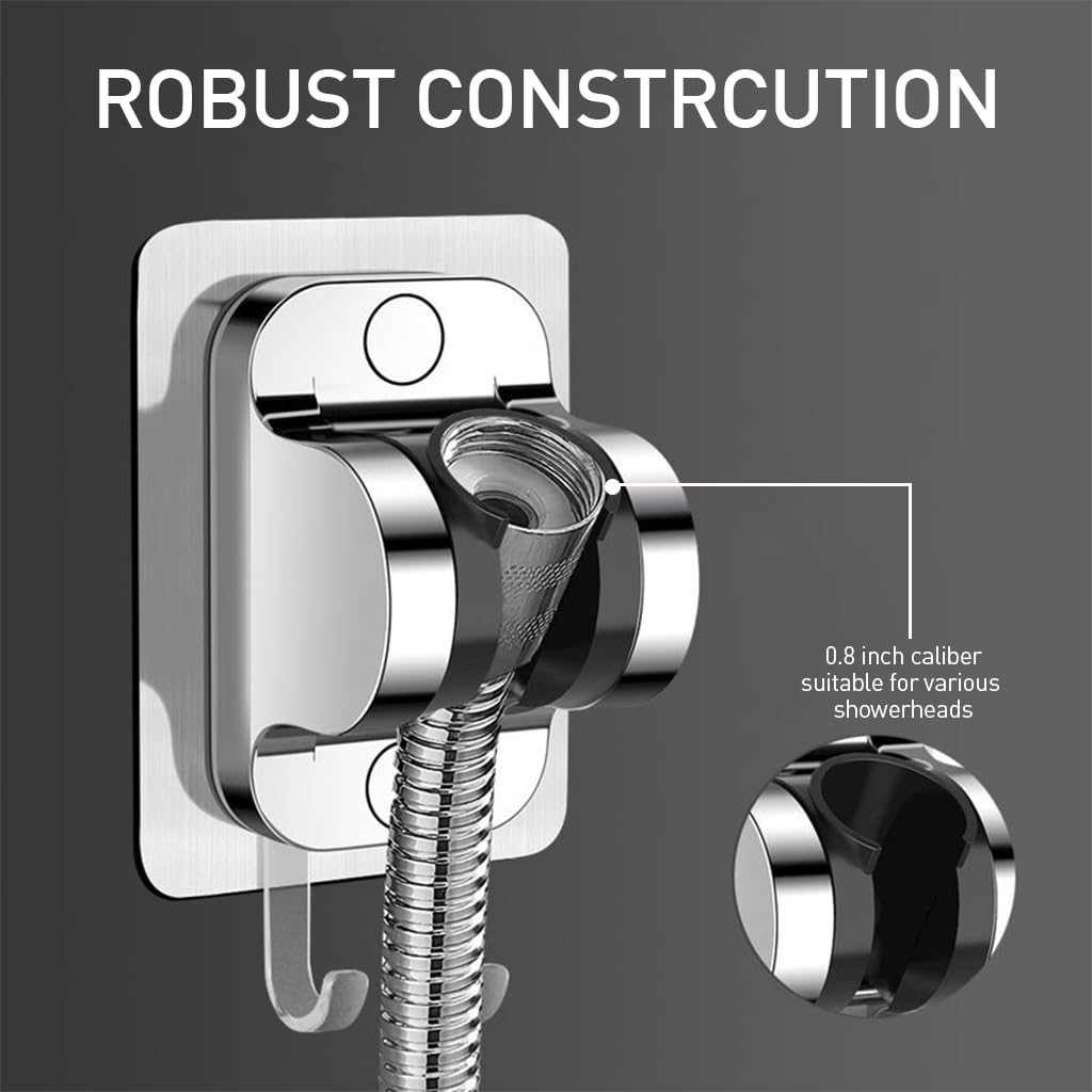 HASTHIP Shower Head Holder Wall Mount Shower Head Holder with Hanger Hooks Adjustable Shower Wand Holder Self Adhesive Shower Head Holder