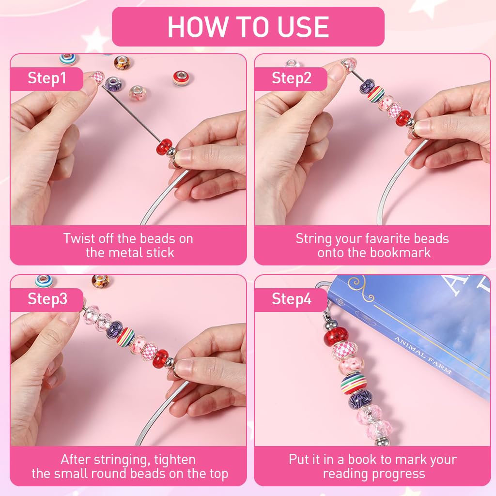 HASTHIP 4 Pcs Beadable Bookmarks DIY Metal Blank Bar Bookmark for Beads Modern Beaded Bookmark Craft Jewelry Pendant Charm Gift for Book Lovers Student Teacher Office Supplies (Silver)