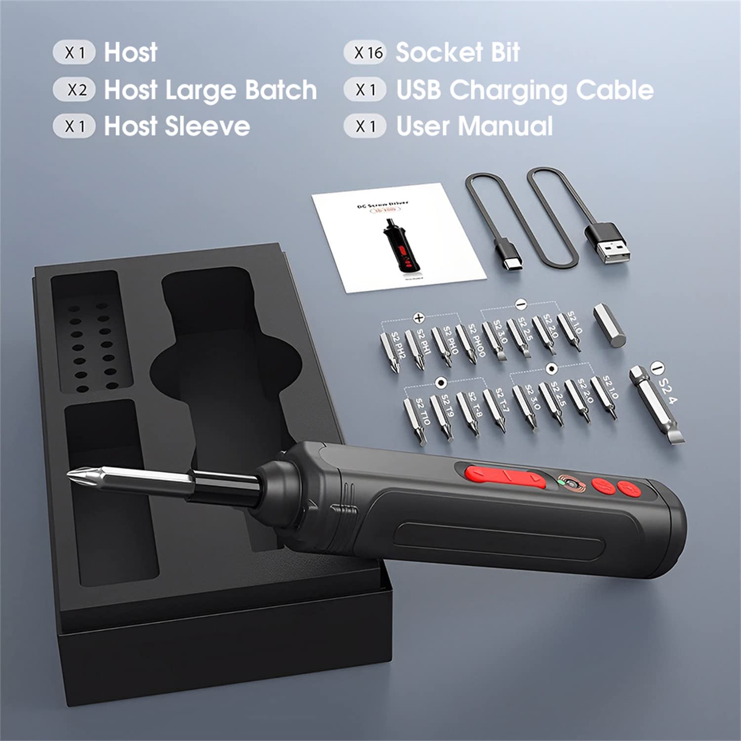 ZORBES 4V Handheld Electric Screwdriver Kit with LED Work Light, USB C Cable, 26 Pieces Screwdriver Bits,Screw Adapter, Tool Case,Power Screwdriver(Black)