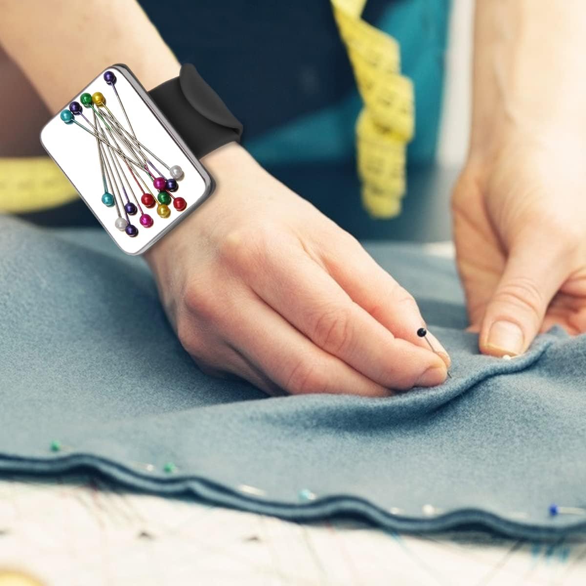 MAYCREATE Magnetic Line Clips Holder Wristband Silicone Wristband Hair Clips Organizer Set with 2 Pintail Combs, 6Pcs Hair Sectioning Clamps Clips, 6 Hair Sectioning Rings