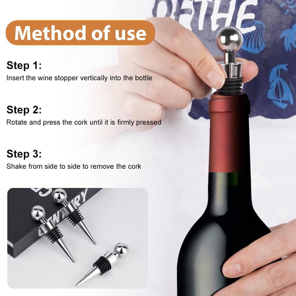 HASTHIP® Wine Bottle Stopper Combo,5 PCS Vacuum Sealers with Date Record for Red Wine,Champagne Beer Reusable Preserver Saver Gift Set for Lovers Keeps Drinks Fresh