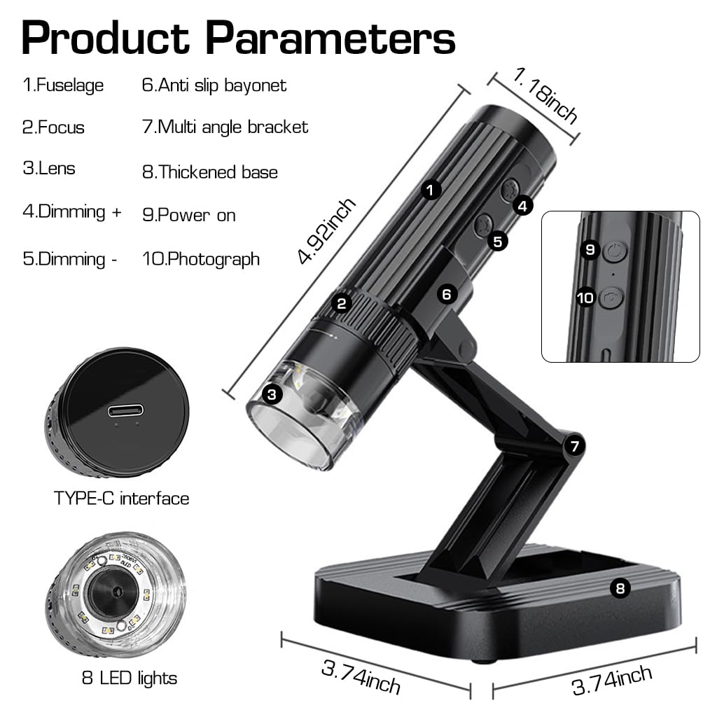 ZORBES Digital USB Microscopes 50X-1000X Zoomable Microscopes for Phone 200W HD Pixels LED USB Microscopes with Upgrade Folding Arm Design Digital USB C Microscopes for Phone, iMac