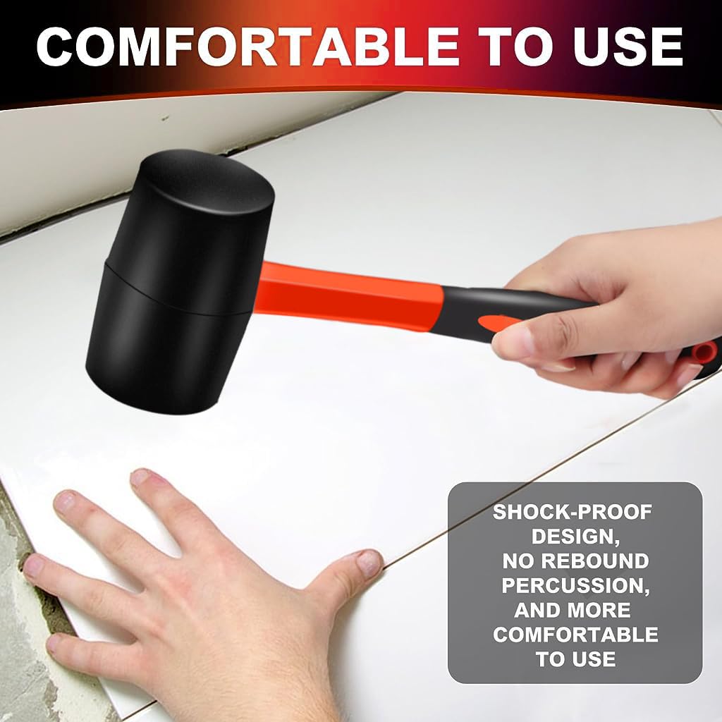 Serplex 12oz Rubber Mallet Hammer, and 45mm Double-Faced Soft Mallet, Durable Solid Rubber Head, for Flooring, Woodworking, DIY Projects Assembling, Construction and Landscaping