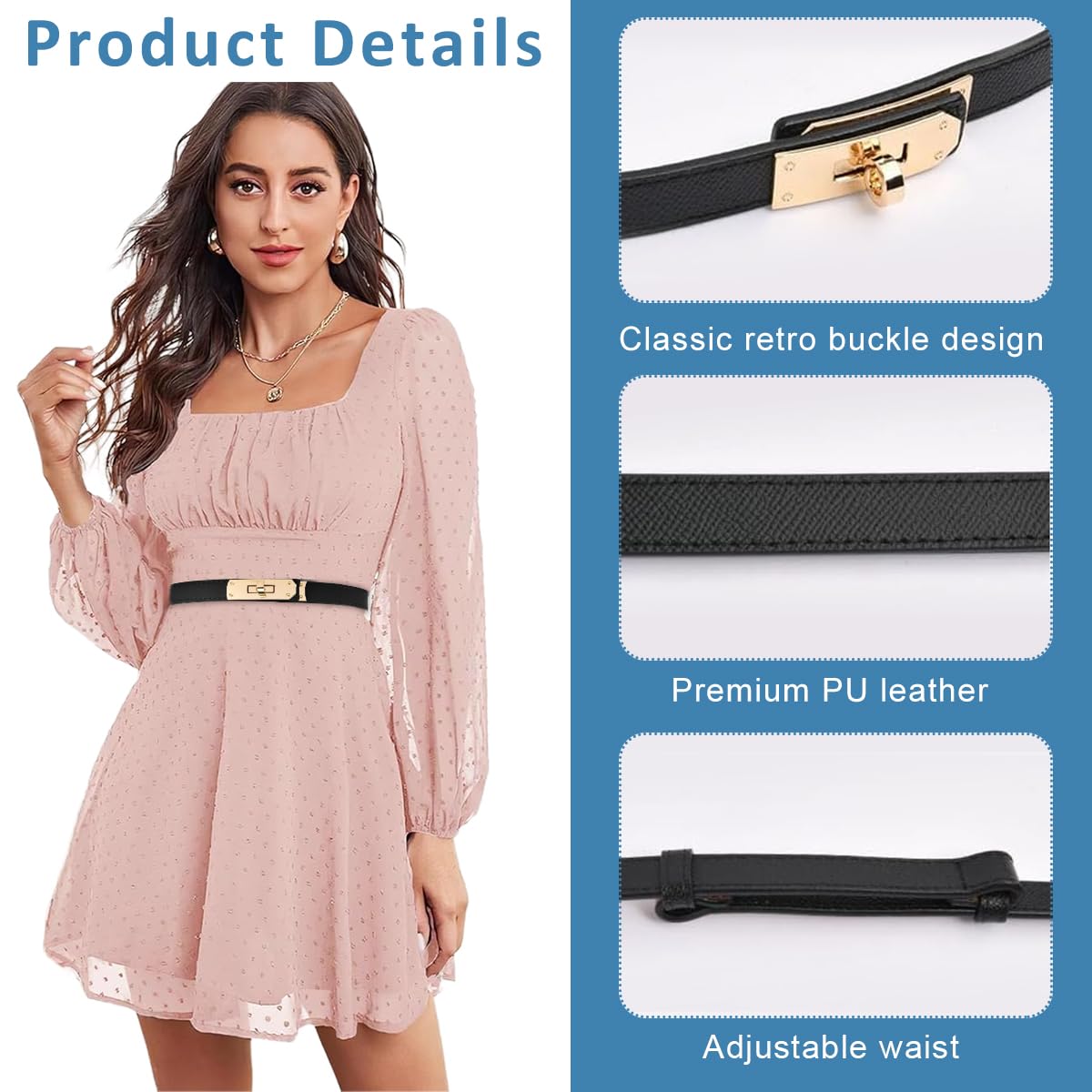 PALAY Waist Belt for Women Waist Band Slim Waist Belt PU Leather Waist Belt Dress Chain Belt Stylish Fashion Wardrobe Belt Accessories for Blazer, Suit, Dress, Gown (80-100cm)