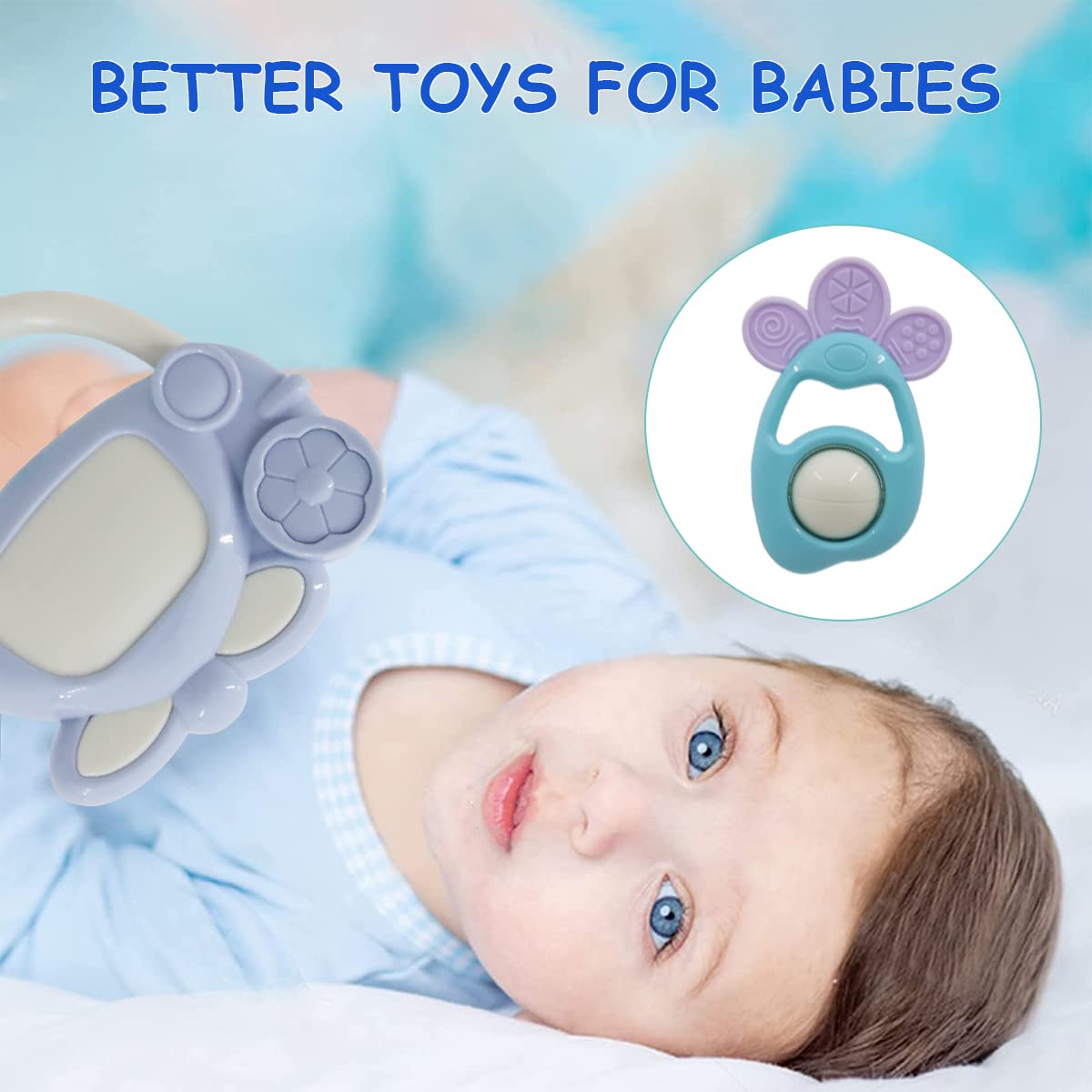 SNOWIE SOFT 6pcs Hanging Toys and Teether for Babies 3 to 12 Months, BPA-Free Rattle Set for New Born Babies, Cute Cartoon Rattle Toy Teething Toys for Baby Gift