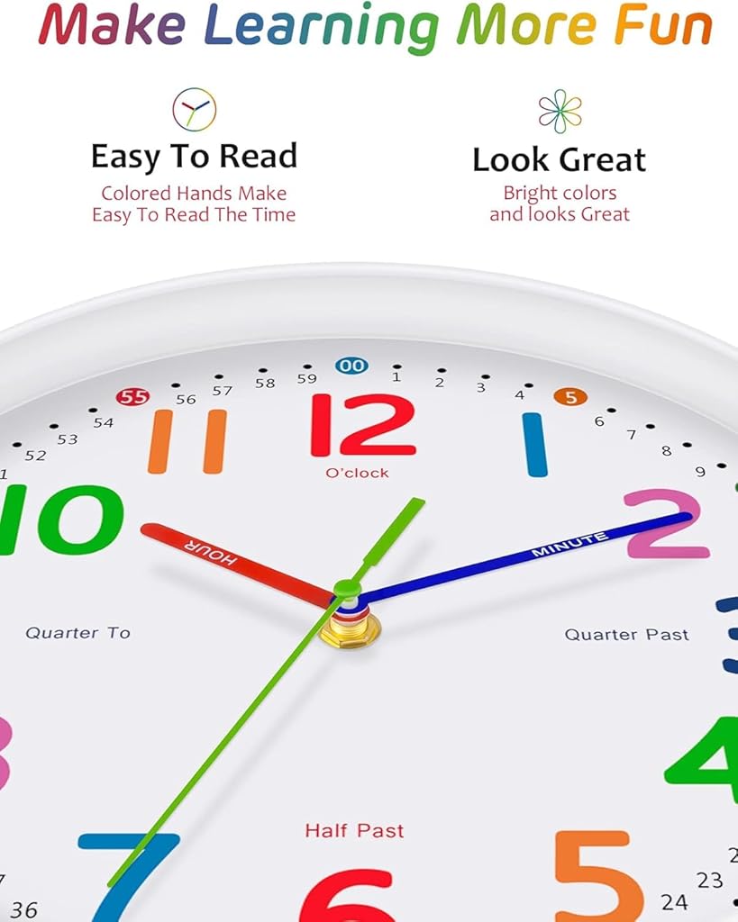 HASTHIP® Silent Kids Wall Clock – Non-Ticking, Battery-Powered, Ideal for Teaching Time and Stylish Décor in Any Room - 8 Inch
