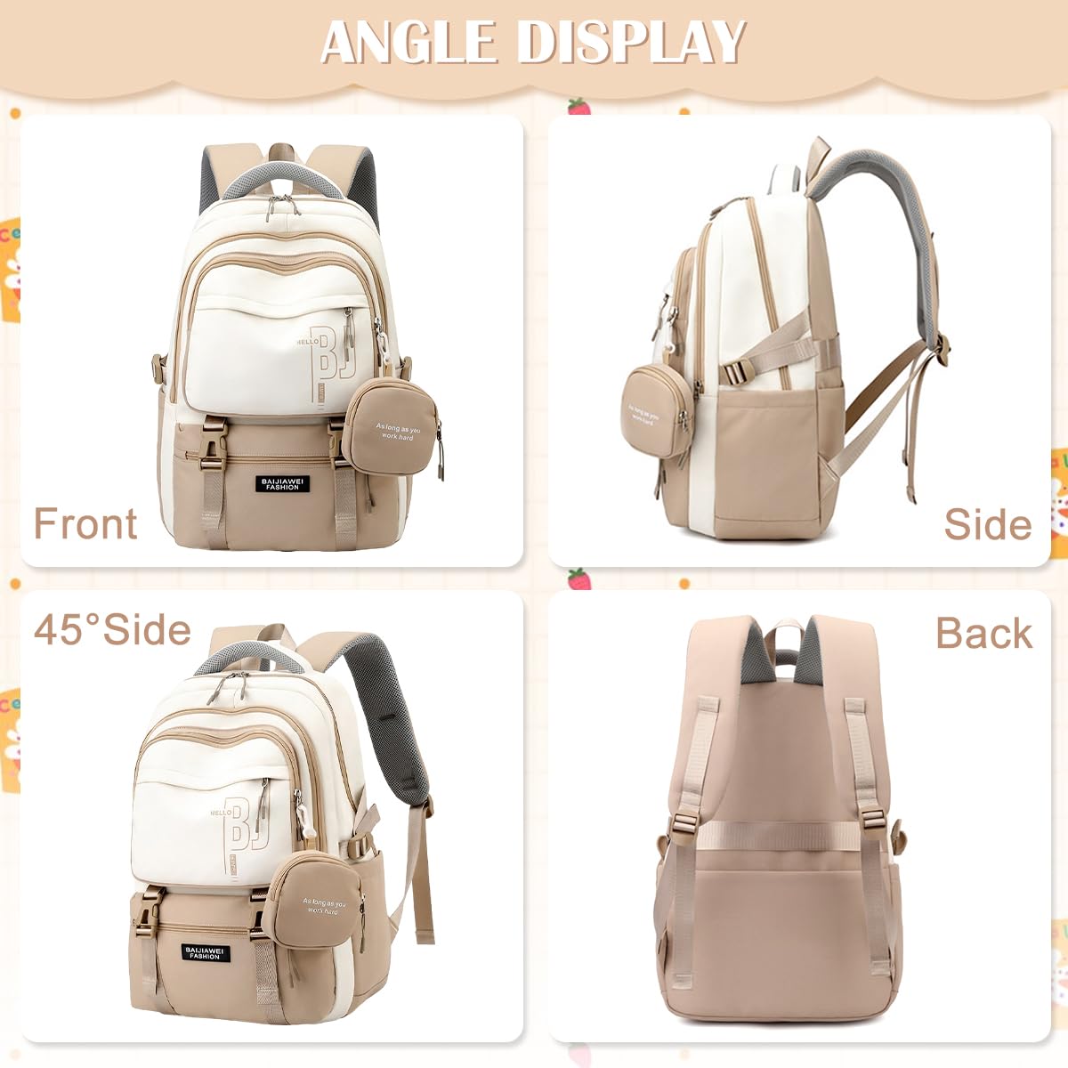 PALAY Casual Backpackk with Cute Accessory 18.1 Inch Bookbags with Pendant Laptop Bag Casual Lightweight Travel