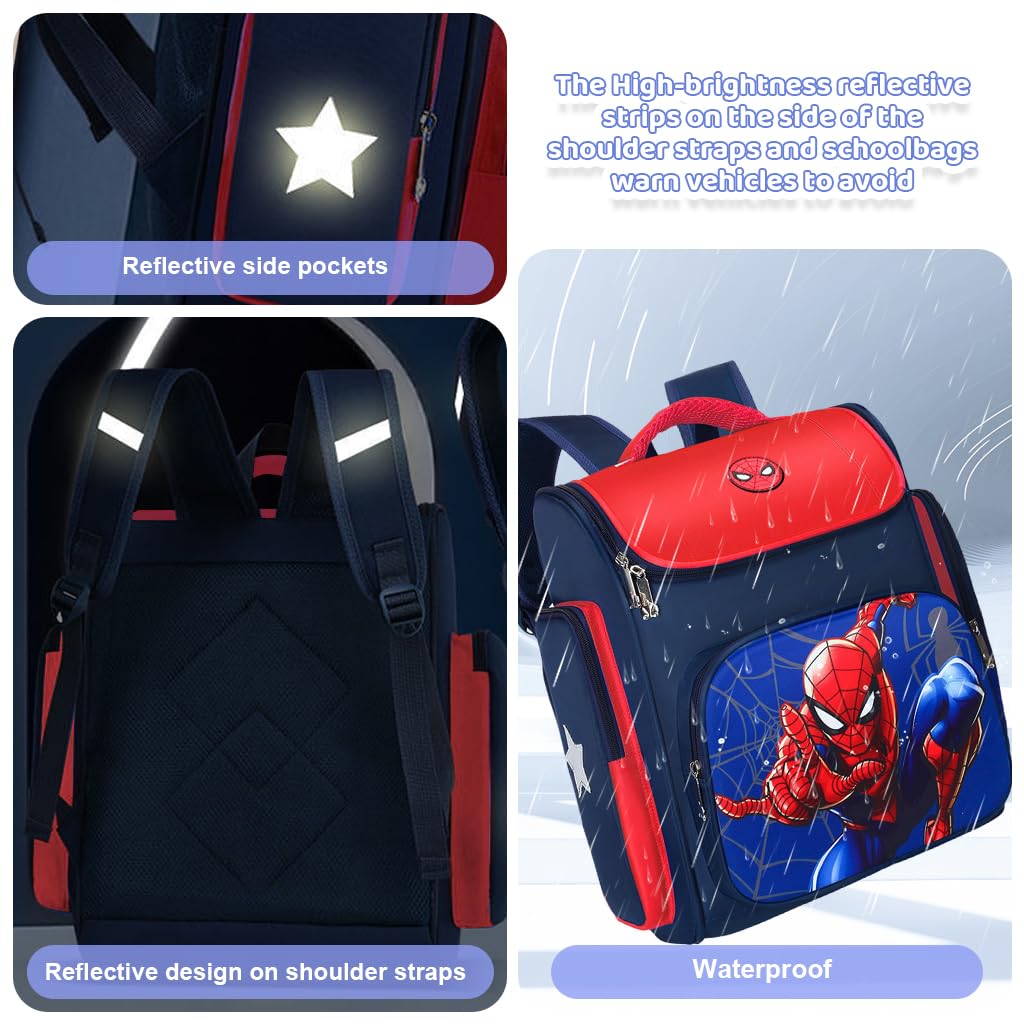 PALAY School Backpack for Boy, Superhero Spider Man School Backpack Large Capacity Boy Backpack for School, Travel, Camping, Burden-Relief School Backpack for Kids 6-12 Years Old