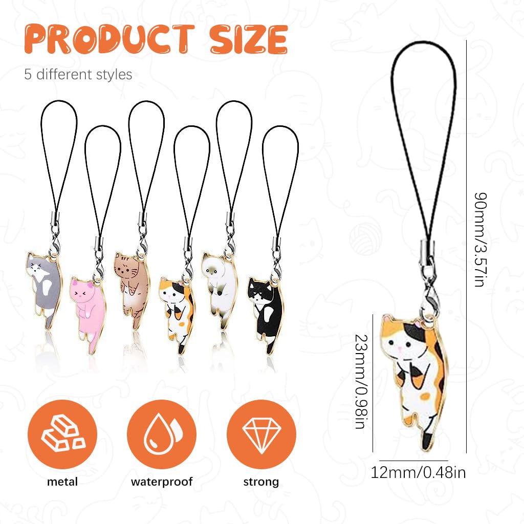 ZORBES 6Pcs Kawaii Phone Charms Cute Kitty Alloy Pendent Charms with Line Loop Mobile Phone Charm, Keychain Charms, Backpack Charms, Bag Charms