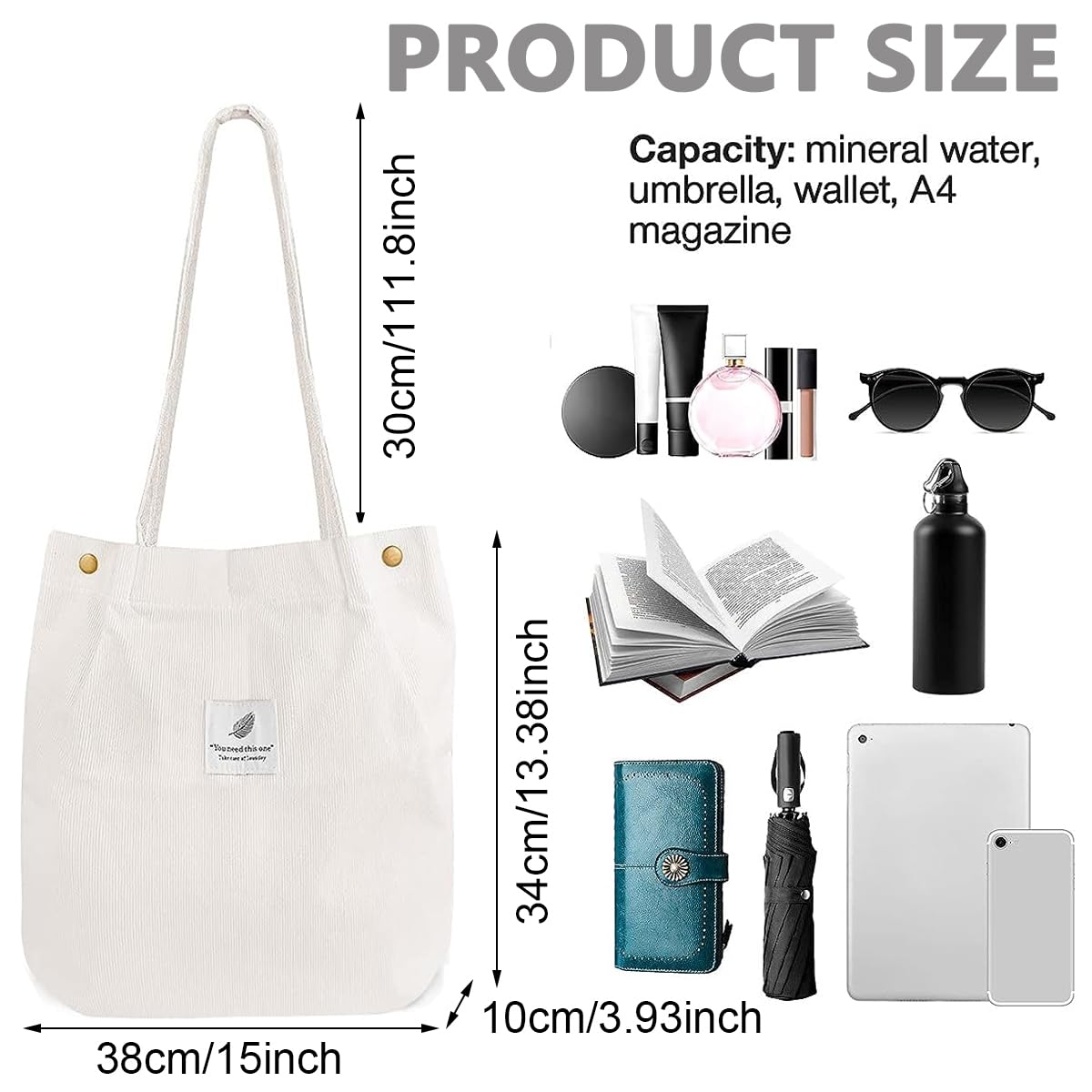 PALAY Tote Bag Corduroy Grocery Bag Large Hand Bag for Women Shopping Bag, Grocery Bag, Shoulder Bag for Shopping, Commuting