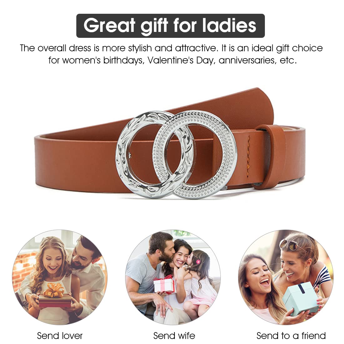 PALAY Women Dress Belt Ladies Sleek Double Ring Closure Metal Waist Belt For Women Dress,Blouse,Coat,Evening Gown-41.7inch (Brown)